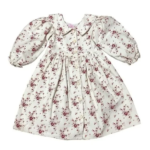 Vintage Allison Rose Cottagecore Balloon Sleeve Floral Dress , Girl’s Size 4