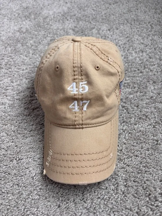 45 - 47 Distressed Tan Baseball Cap with White Embroidery