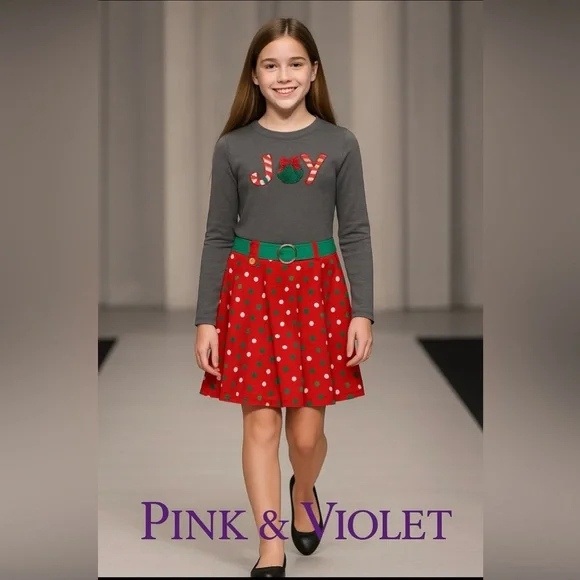 beautiful Christmas dress Gray and Red Polka Dot Dress