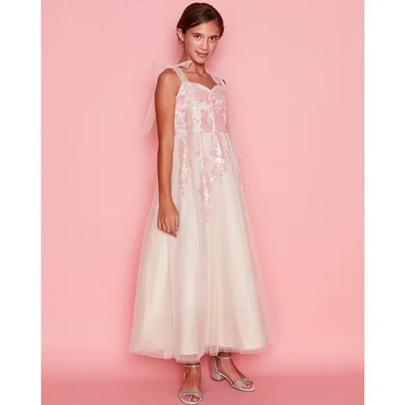 Rare Edition Big Girls Cascade Sequin Glitter-Mesh Maxi Dress
