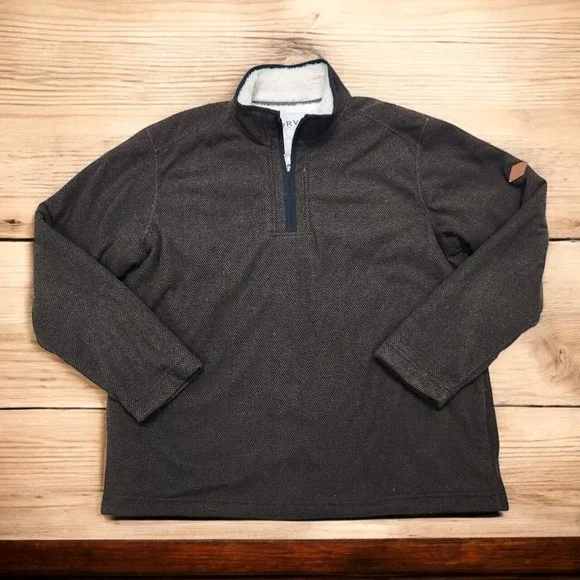 Orvis 1/4 Zip Pullover Sweater Men's XL Brown Sherpa Lined Long Sleeve Pockets