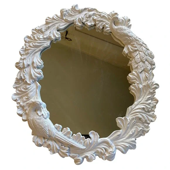 Anthropologie Regine Vanity Mirror White Ornate Flora and Fauna Design‎ NEW