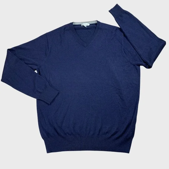 Peter Millar V-Neck‎ Sweater Mens L Navy Crown Soft Merino Silk Essential Knit