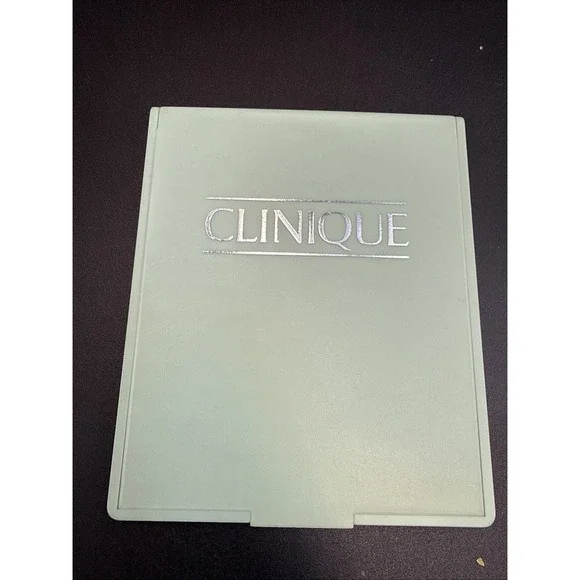 Vtg Clinique Folding Travel Makeup Mirror Silver Logo Plastic Green 4.5