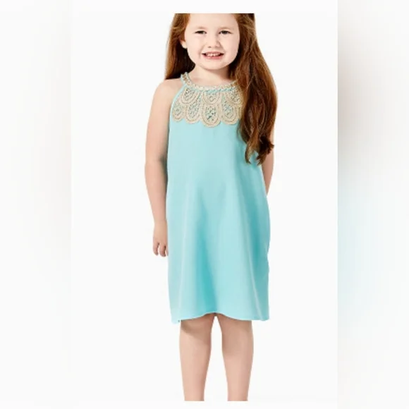 Lilly Pulitzer Blue & Gold Mini Pearl Shift Dress - Size 5
