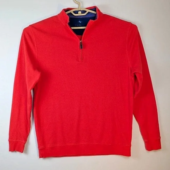 TailorByrd Quarter-Zip Pullover Mens Large Red Textured Waffle Knit Mock Neck