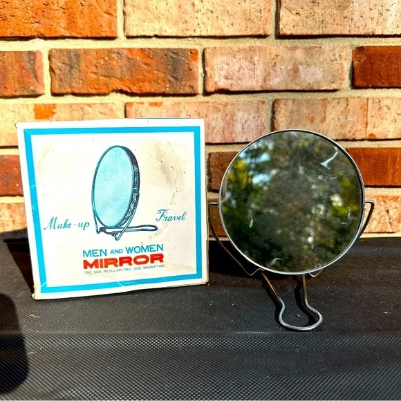 Vtg Make Up Travel Men Women Mirror One Side Regular/One Side Magnifying Japan