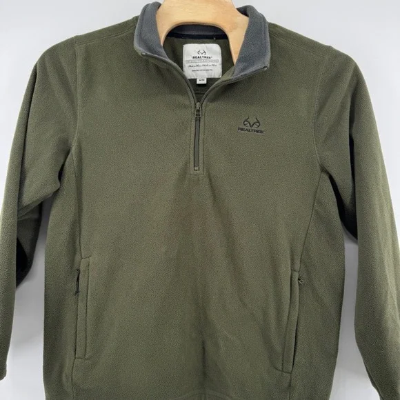 Realtree Fleece Quarter Zip‎ Pullover Mens Medium Olive Green Mock Neck Jacket