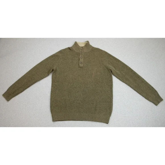 GH Bass Sweater Mens Size L Brown Long Sleeve Cotton Blend 1/4 Button Mock Neck