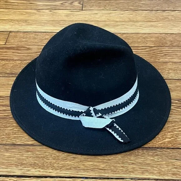 Bollman USA Black Doeskin Womens 100% Wool Felt Tilt Cap Hat W/ Bow Accent