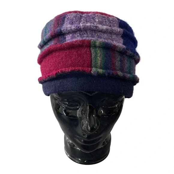 Unique Patchwork Beanie Hat Women's Multi Color Wool Blend‎ Hippie Boho Small sz