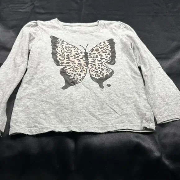 Old Navy Girls 4T‎ Gray Cheetah Print Butterfly Long Sleeve Shirt