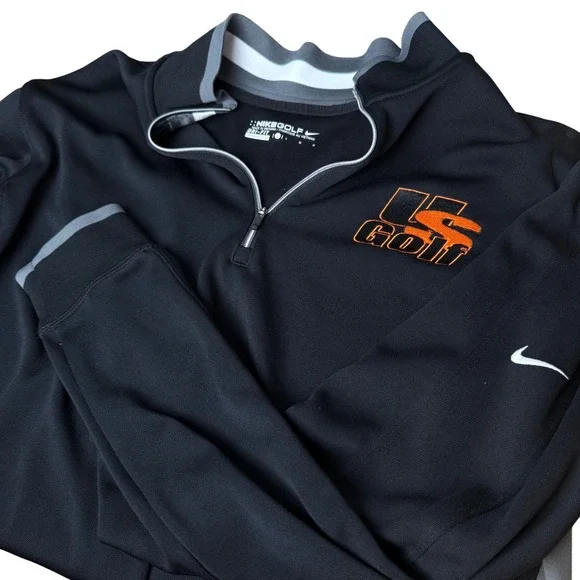 Nike Golf Mens Dri Fit 1/4 Zip Pullover L Black US Golf Embroidery Activewear