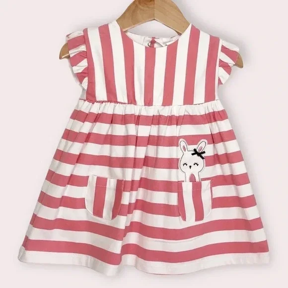 NWT Mayoral dress short sleeve pink and white stripes size 6-9 months‎