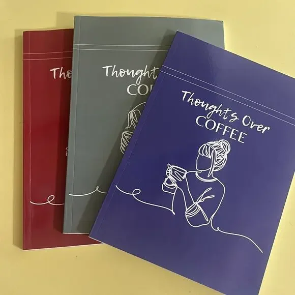 3 Minimalist Notebook Thoughts Over Coffee 7x10” Blue Green Burgundy 100 Pages E