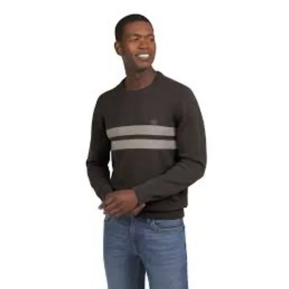 Chaps Gray Men's Crewneck Sweater Stripe Size XXL Cotton Preppy Coastal