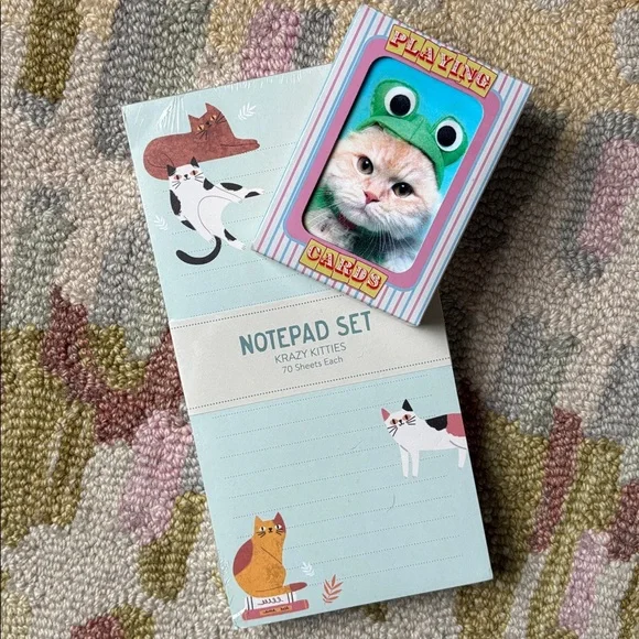 OCS Designs Krazy Kitties Notepad Set NWT 140 lined sheets + 3D Cat Card Deck
