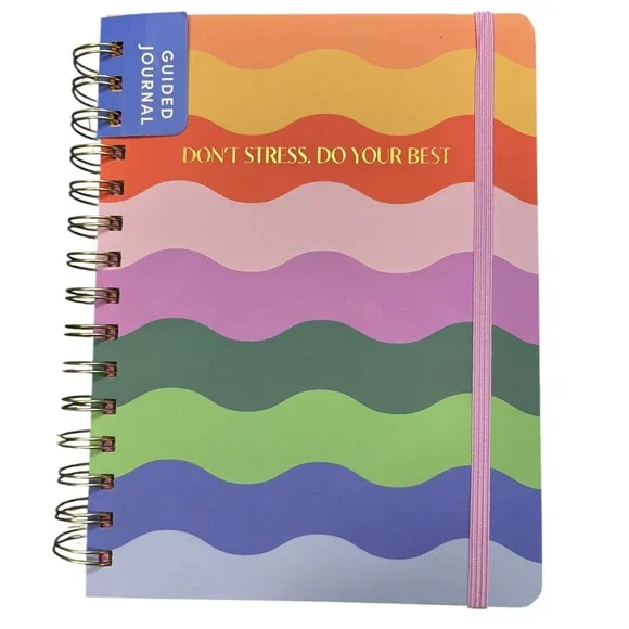 Spritz Guided Journal Rainbow Wave Gold Wire‎ Bound Planner Note Pad 8 x 6 New