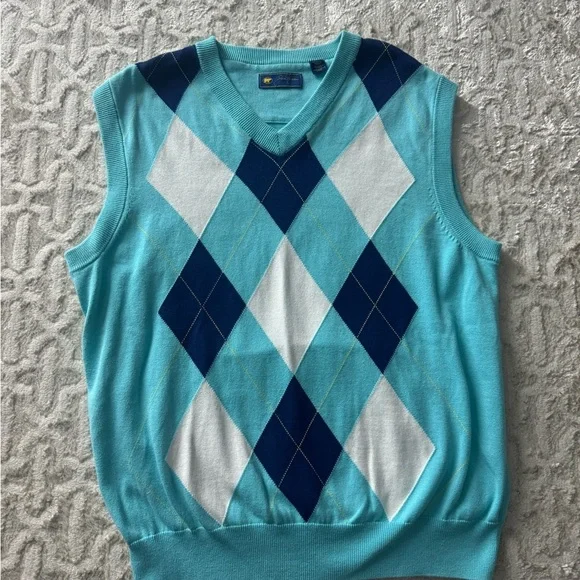 JACK NICKLAUS Men's Cotton Light Blue w/ Navy & White Argyle Sweater Vest (L)