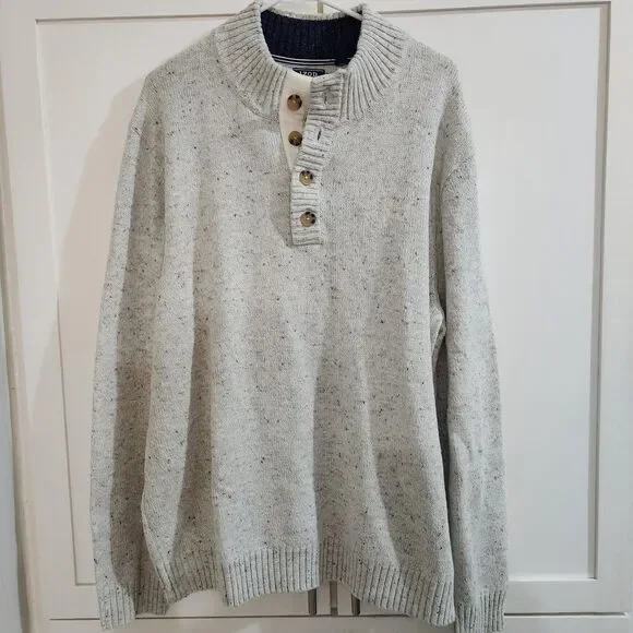 Izod Pullover Henley Sweater Cream Gray Vanilla Ice Mens Size 2X Academia Office