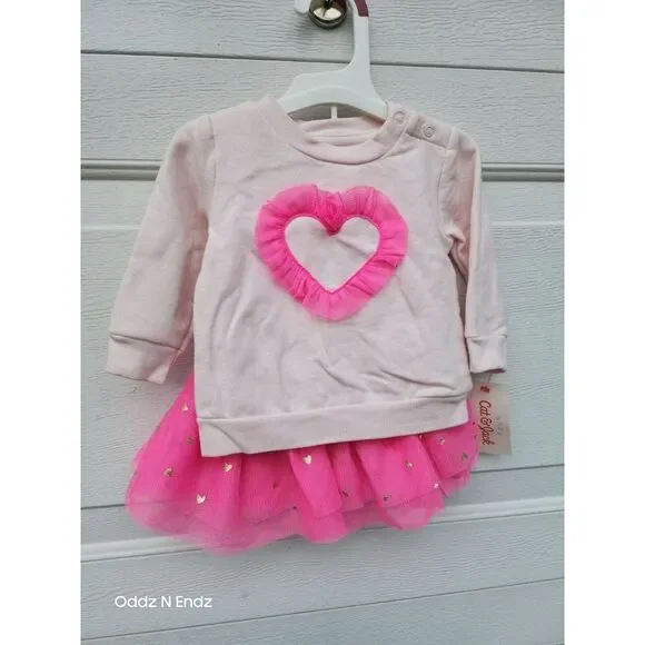 Baby Girls‎ Heart Tutu Dress 3-6M Pink Gold Hearts Long Sleeve