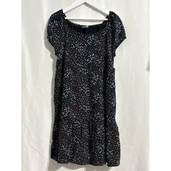 ABERCROMBIE GIRLS SIZE 13/14 BLACK  FLORAL FIT & FLARE DRESS