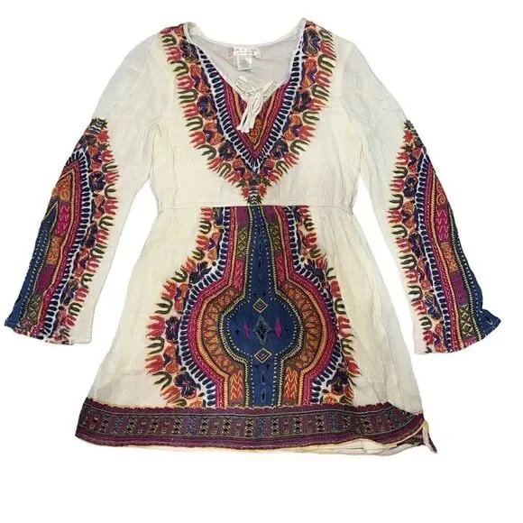 Band of Gypsies Zoe & Rose Girls Boho Long Sleeve Dress Bohemian sz M Medium