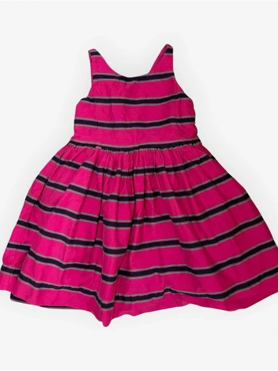 Polo Ralph Lauren Girls Pink Navy Blue Striped A-Line Sleeveless Party Dress Fit