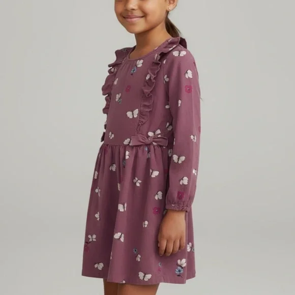 Carter's Purple Plum Ruffle Dress with Butterfly Floral Print Size 8