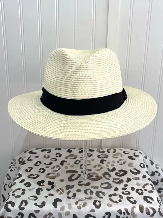 Kooringal Cypress Safari Hat Fedora Wide Brim Sun Hat Ivory/Black Unisex M 58cm