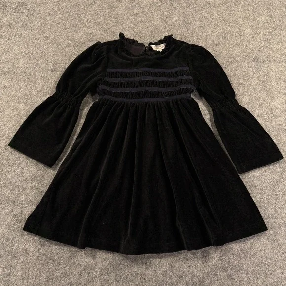 Matilda Jane Dress Girl 4 Black Corduroy Bell Sleeve Ruffle Velvet Party Holiday
