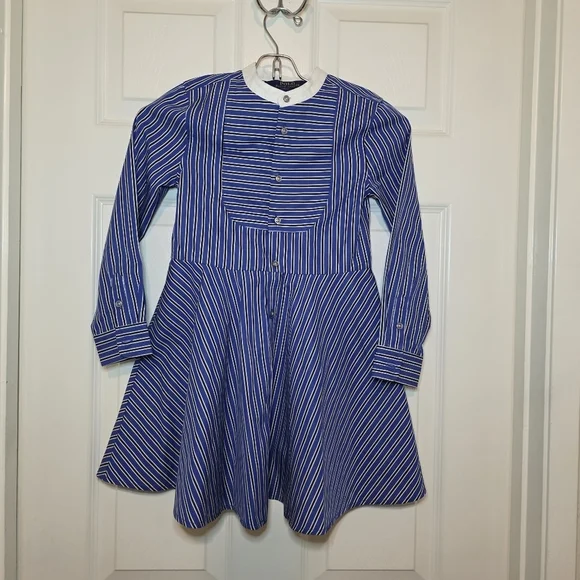 Polo Ralph Lauren Stripe Girls Dress Size 6 Mid Length, blue white