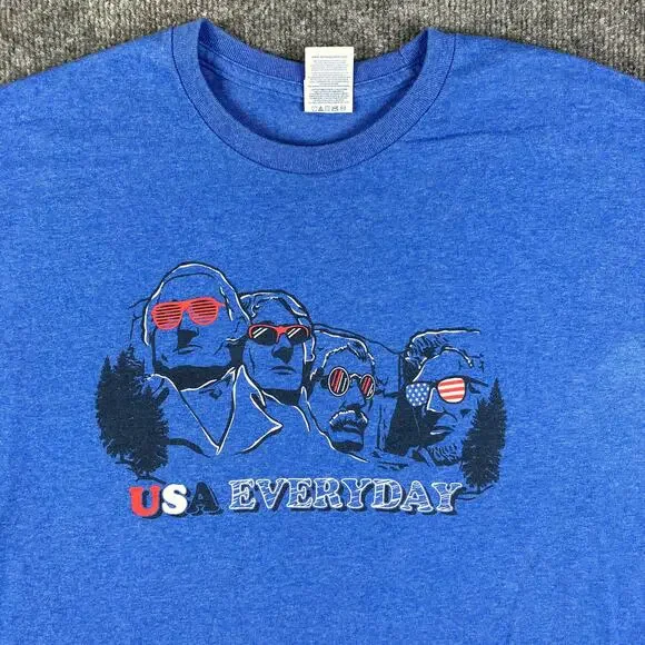 USA Everyday Mount‎ Rushmore T-Shirt Men's 2XL Blue Delta Pro Weight Patriotic
