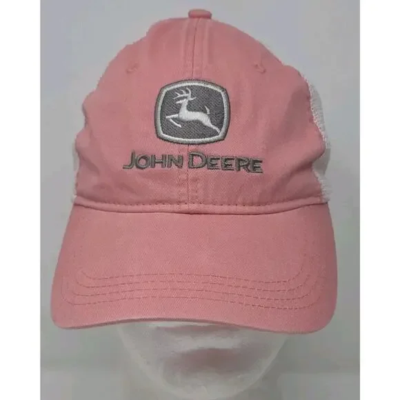 JOHN DEERE Ahead‎ Strapback Salmon Pink Mesh Trucker Hat Extreme Fit Cap Tractor