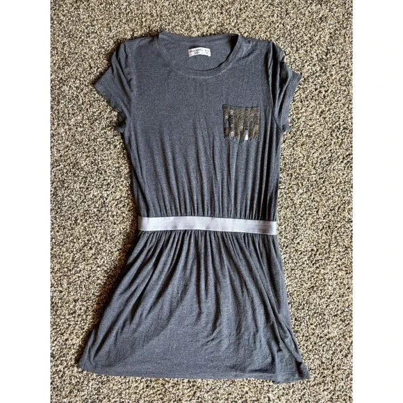 Abercrombie Kids Gray‎ Tshirt Dress Size 15/16 Sequin Pocket Short Sleeve