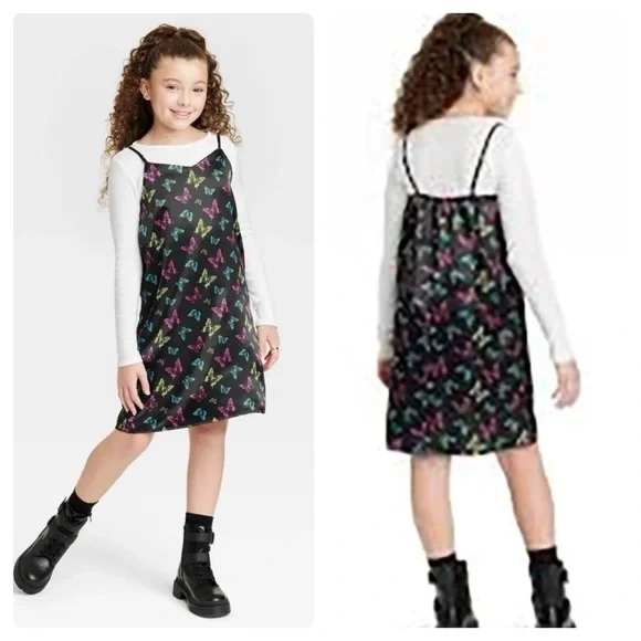 ❤NWT ART CLASS Slip Dress ONLY- Girls Black Butterfly Size L 12-14