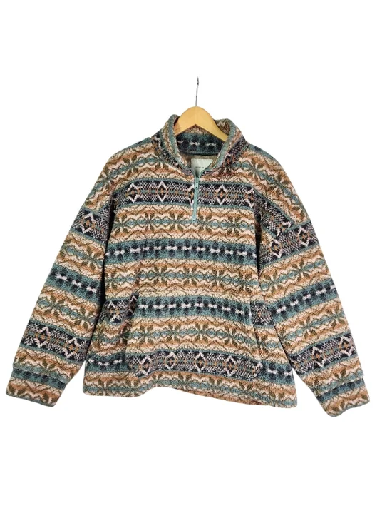 American Eagle Sherpa Fleece Pullover Medium Fair Isle Aztec 1/4 Zip Cozy