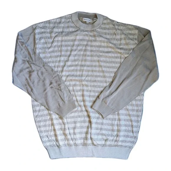 Vtg Pronto Uomo Sweater 2XL Beige Knit Rayon Cotton Mens Pullover Hong Kong XXL