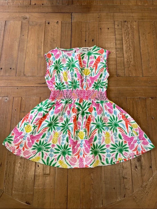 Mini Boden tropical bird cap sleeve mini dress 5-6 years