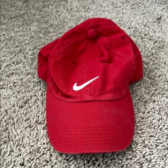 Nike Red Dad Hat with White Swoosh