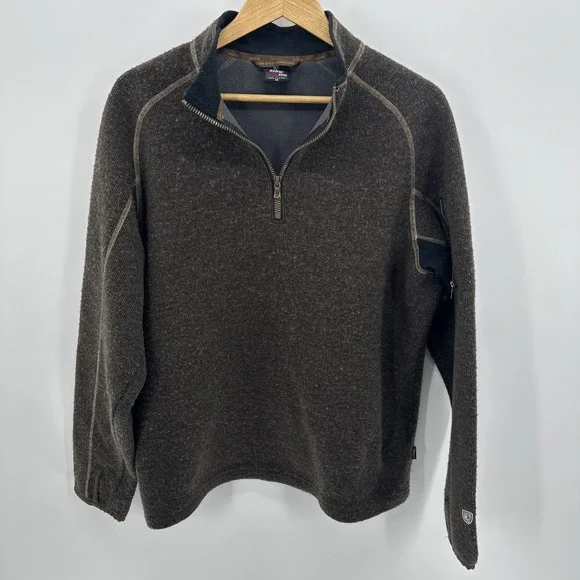 Kuhl Thermokore 1/4 Zip Mens M Brown Pullover Poly Wool Fleece Performance Layer
