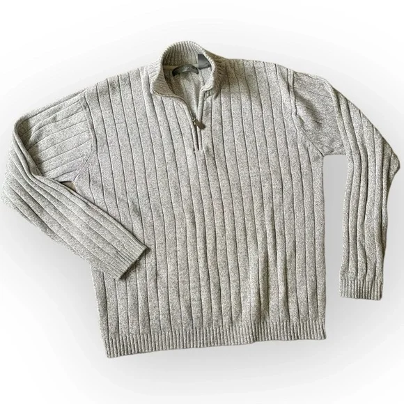 Oscar De La Renta marled quarter zip pullover ribbed knit sweater XXL neutral