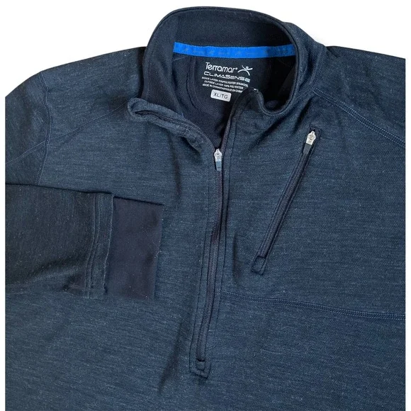 Terramar Climasense Mens XL 1/4 Zip‎ Pullover Wool Blend Charcoal Heather Gray