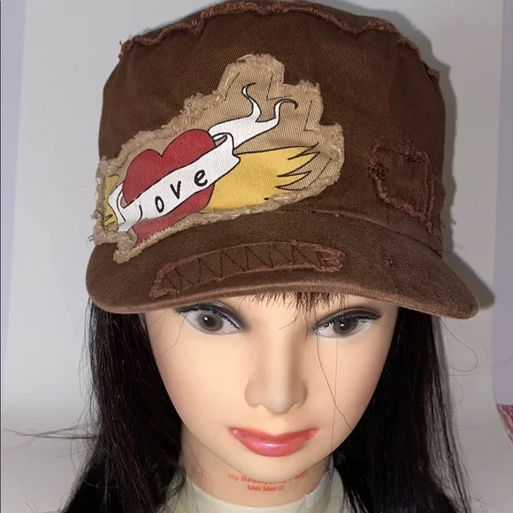 David and Young 100% Cotton LOVE Brown Distressed Women’s Baseball Cap Size OS