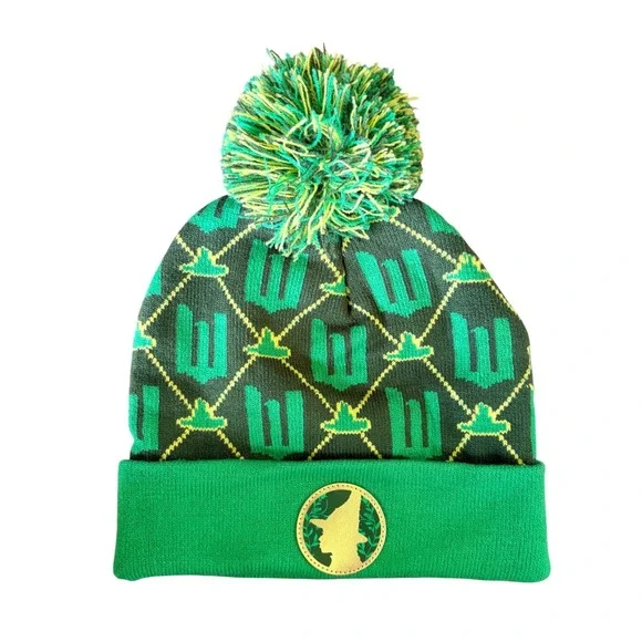 Wicked the Movie Universal Studios Green Elphaba Pom Beanie Knit Hat O/S NEW