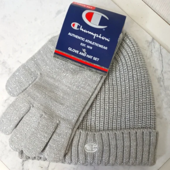 Champion gray hat beanie and glove set New One Size