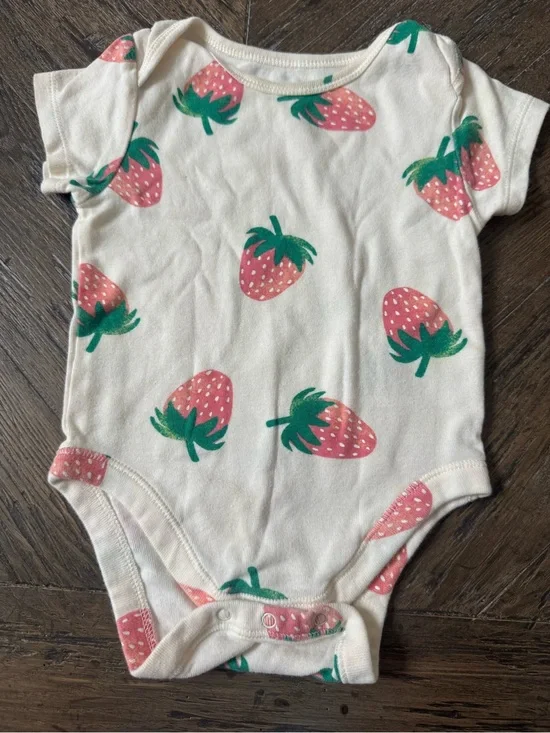 Old Navy Cream Baby Bodysuit with Pink Strawberry Print