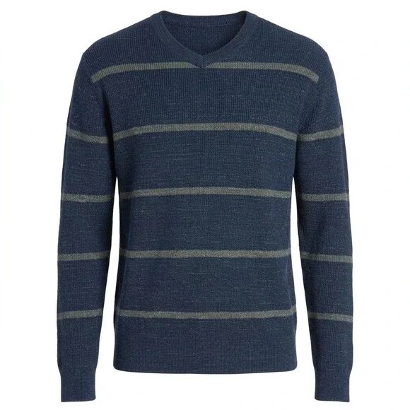 Grayers Ardsley Stripe V-Neck Sweater Mens Large Navy Grey Preppy Long Sleeve