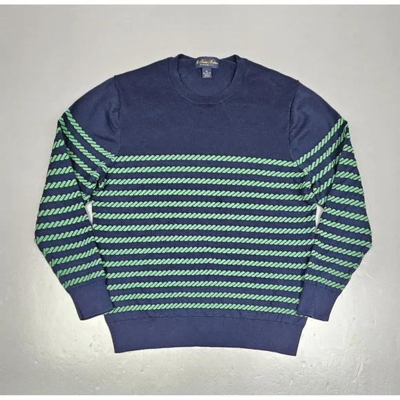 Brooks‎ Brothers Sweater Mens XL Blue Green Jacquard Mariner Stripe Crewneck