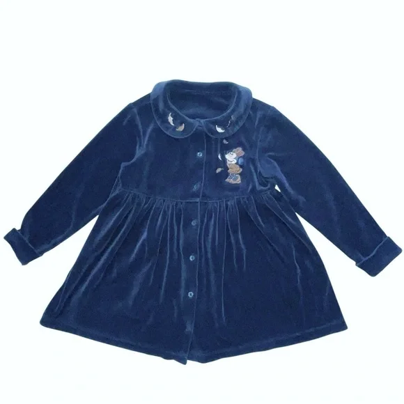 Disney Store Vintage Minnie Mouse Velvet Dress 6 / 6X Dark Blue Embroidered